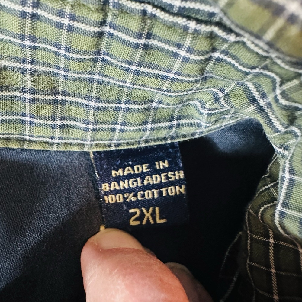 Wrangler Premium Quality Green Plaid Button Down Shirt Men's 2XL 100% Cotton Lon - Picture 2 of 9